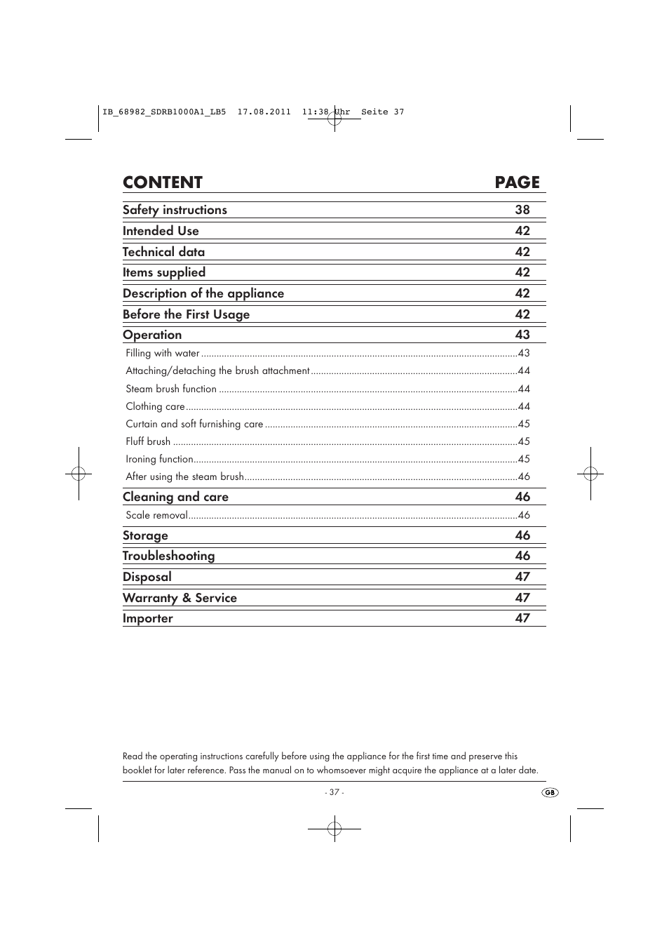 Content page | Silvercrest SDRB 1000 A1 User Manual | Page 39 / 62