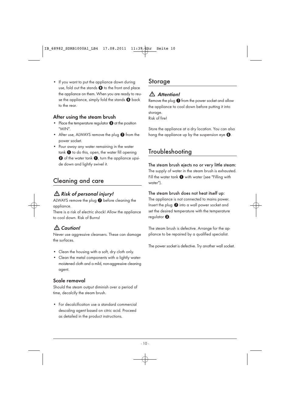 Cleaning and care, Storage, Troubleshooting | Silvercrest SDRB 1000 A1 User Manual | Page 12 / 86