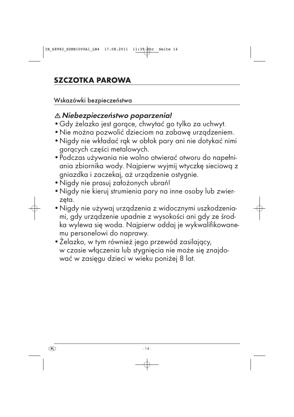 Niebezpieczeństwo poparzenia | Silvercrest SDRB 1000 A1 User Manual | Page 16 / 86