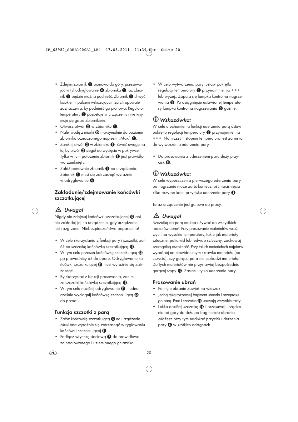 Funkcja szczotki z parą, Wskazówka, Uwaga | Prasowanie ubrań | Silvercrest SDRB 1000 A1 User Manual | Page 22 / 86