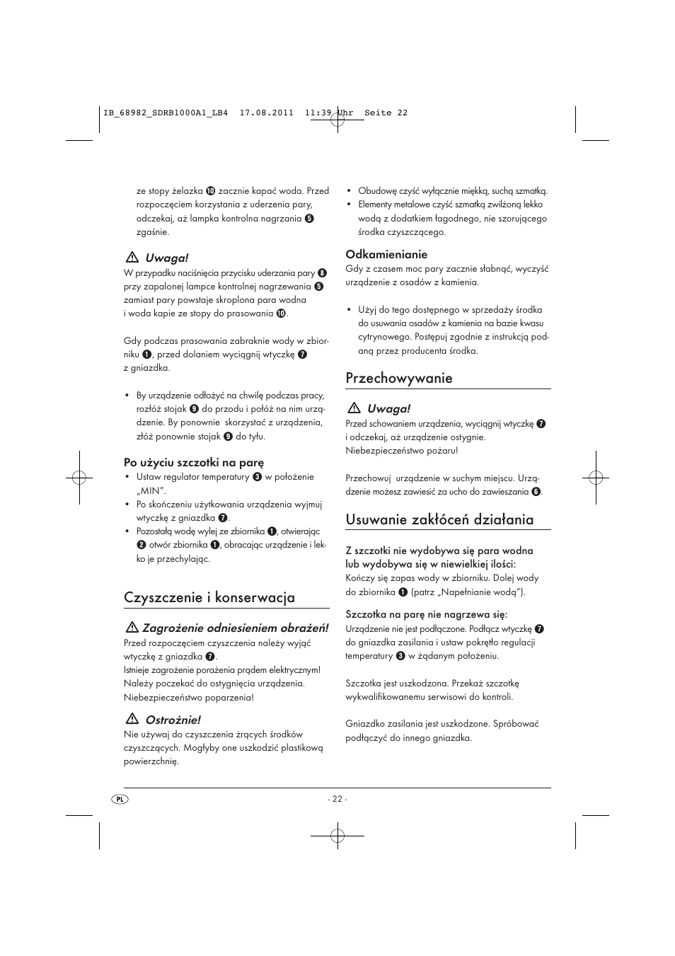 Czyszczenie i konserwacja, Przechowywanie, Usuwanie zakłóceń działania | Silvercrest SDRB 1000 A1 User Manual | Page 24 / 86