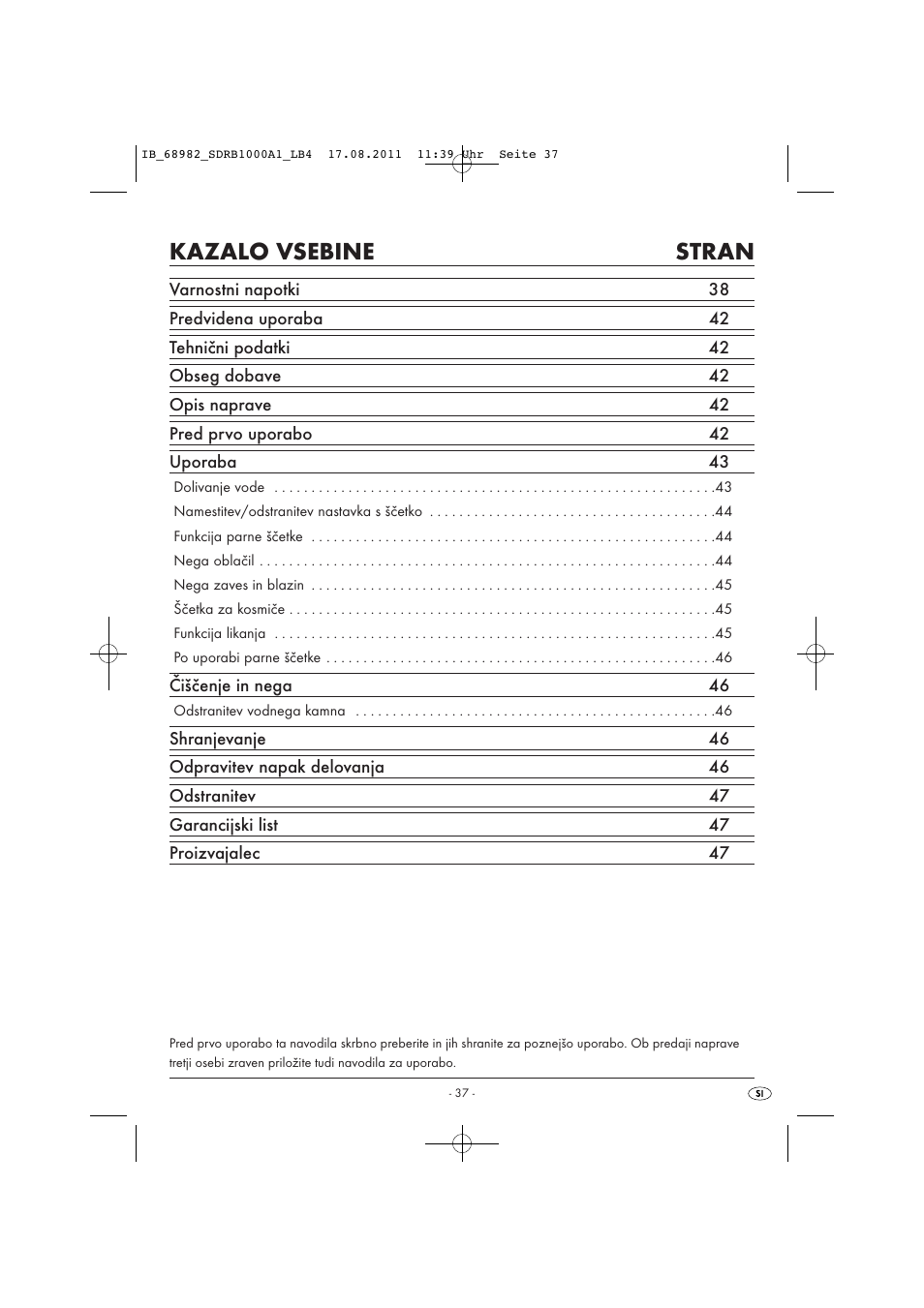 Kazalo vsebine stran | Silvercrest SDRB 1000 A1 User Manual | Page 39 / 86