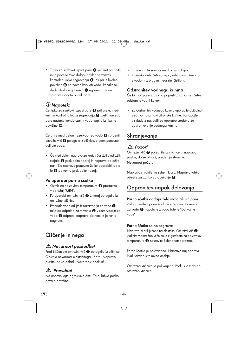 Čiščenje in nega, Shranjevanje, Odpravitev napak delovanja | Silvercrest SDRB 1000 A1 User Manual | Page 48 / 86