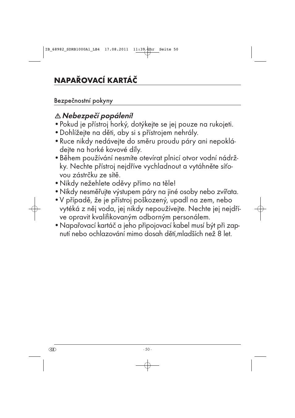 Nebezpečí popálení | Silvercrest SDRB 1000 A1 User Manual | Page 52 / 86
