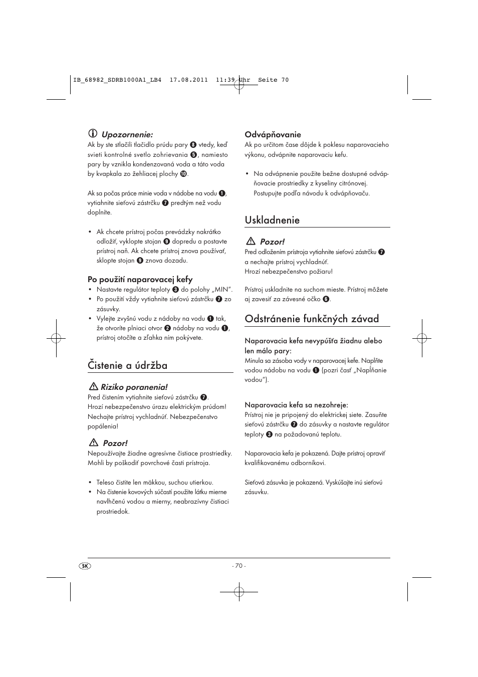 Čistenie a údržba, Uskladnenie, Odstránenie funkčných závad | Silvercrest SDRB 1000 A1 User Manual | Page 72 / 86