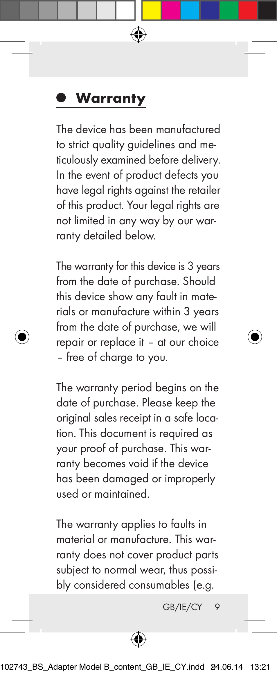 Warranty | Silvercrest Z31306B-BS, Z31306B-BS-W User Manual | Page 9 / 19