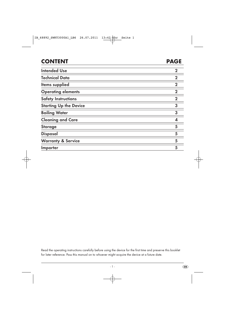 Content page | Silvercrest SWKT 3000 A1 User Manual | Page 3 / 14