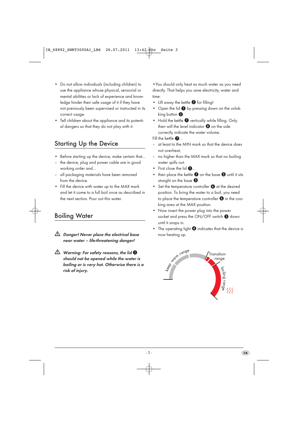 Starting up the device, Boiling water | Silvercrest SWKT 3000 A1 User Manual | Page 5 / 14