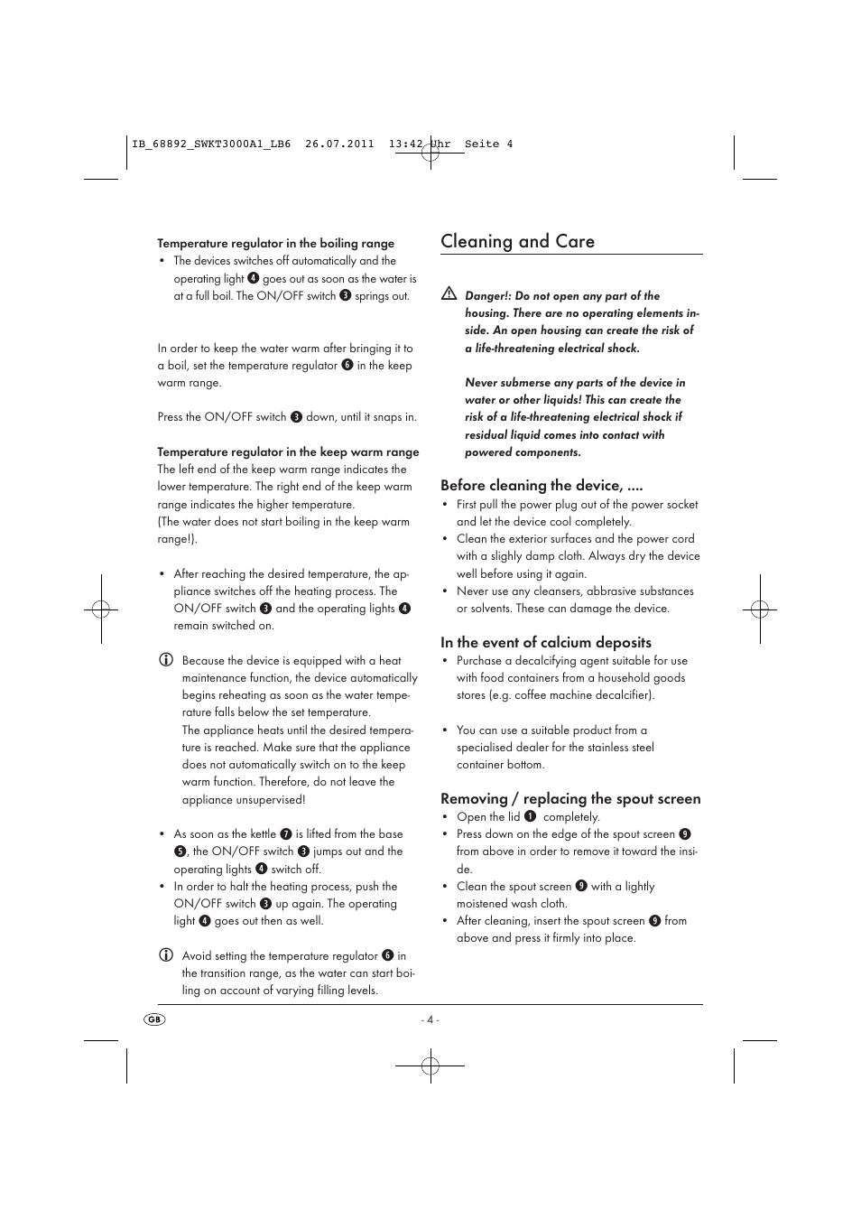 Cleaning and care | Silvercrest SWKT 3000 A1 User Manual | Page 6 / 14