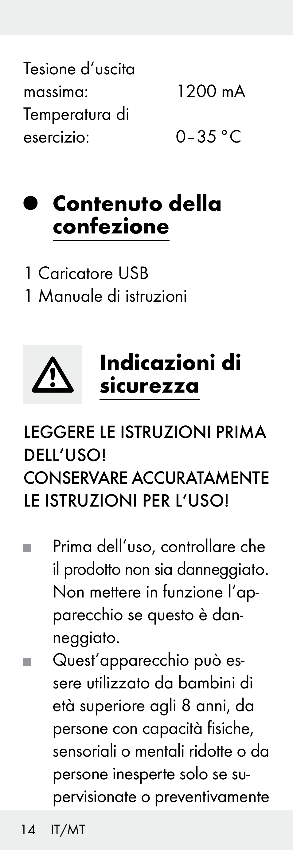 Contenuto della confezione, Indicazioni di sicurezza | Silvercrest Z31306A, Z31306A-W User Manual | Page 14 / 43