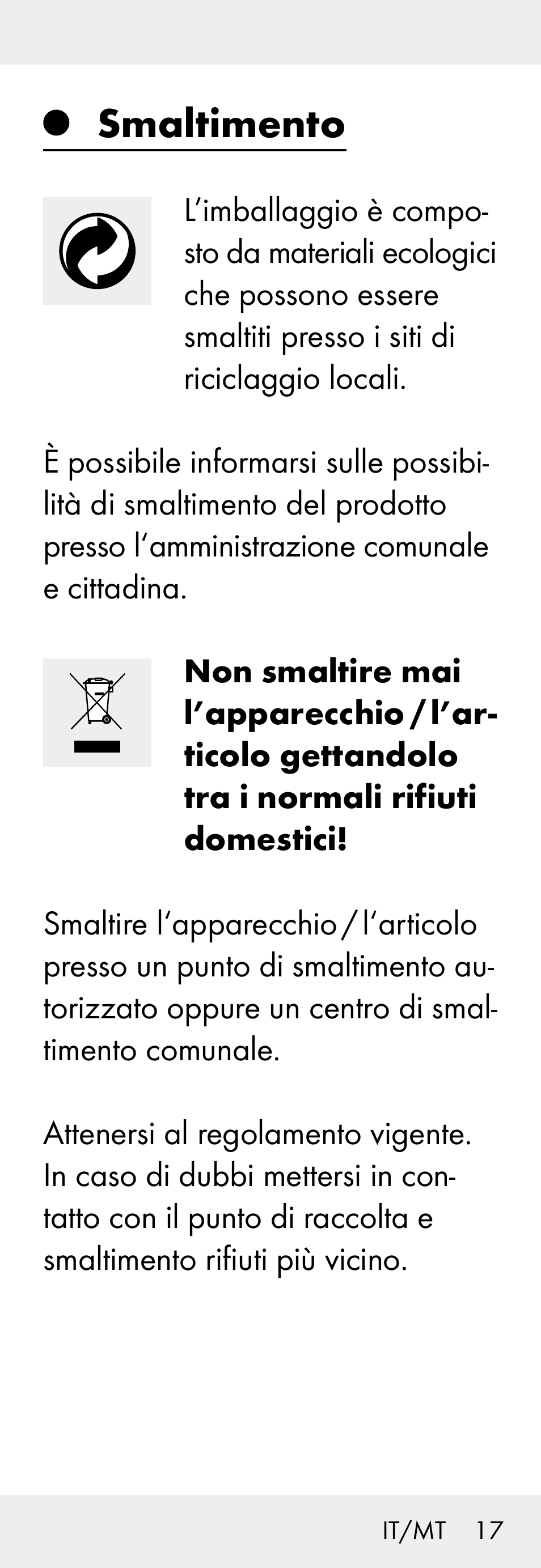 Smaltimento | Silvercrest Z31306A, Z31306A-W User Manual | Page 17 / 43