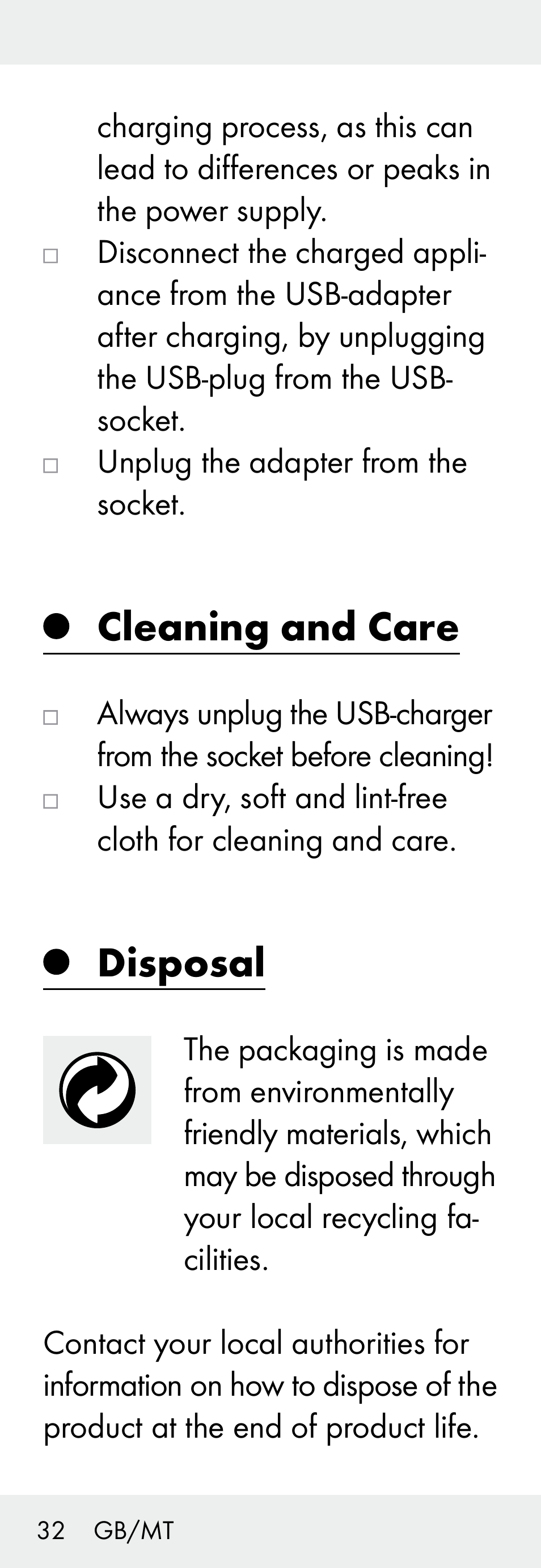 Cleaning and care, Disposal | Silvercrest Z31306A, Z31306A-W User Manual | Page 32 / 43