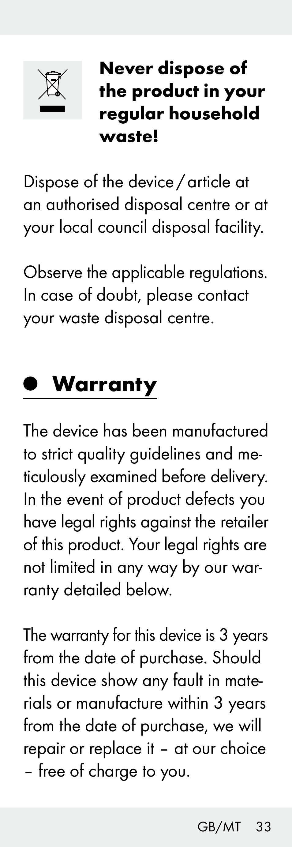 Warranty | Silvercrest Z31306A, Z31306A-W User Manual | Page 33 / 43
