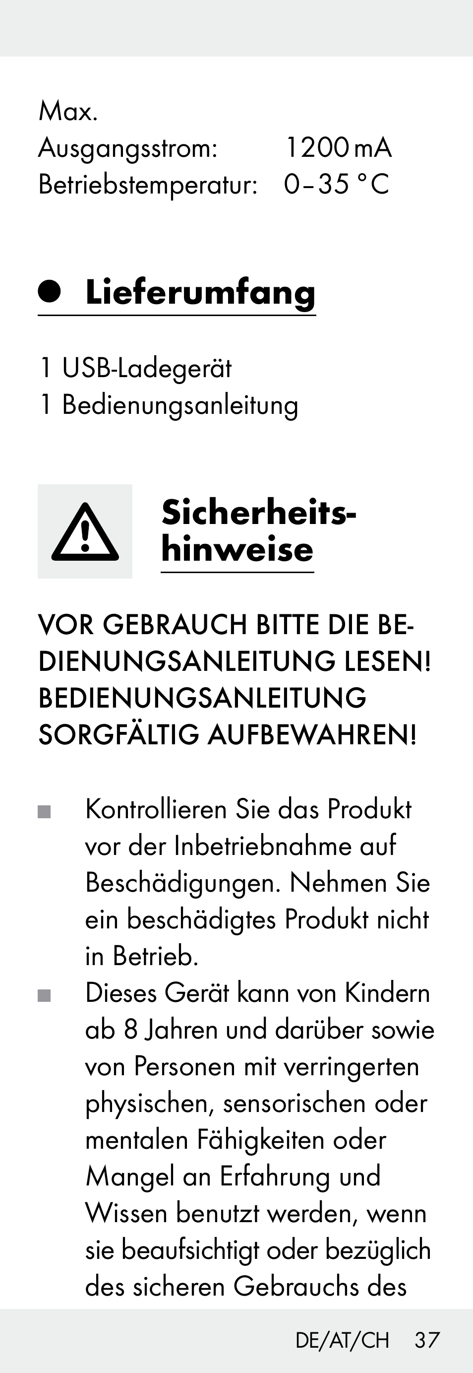 Lieferumfang, Sicherheits- hinweise | Silvercrest Z31306A, Z31306A-W User Manual | Page 37 / 43