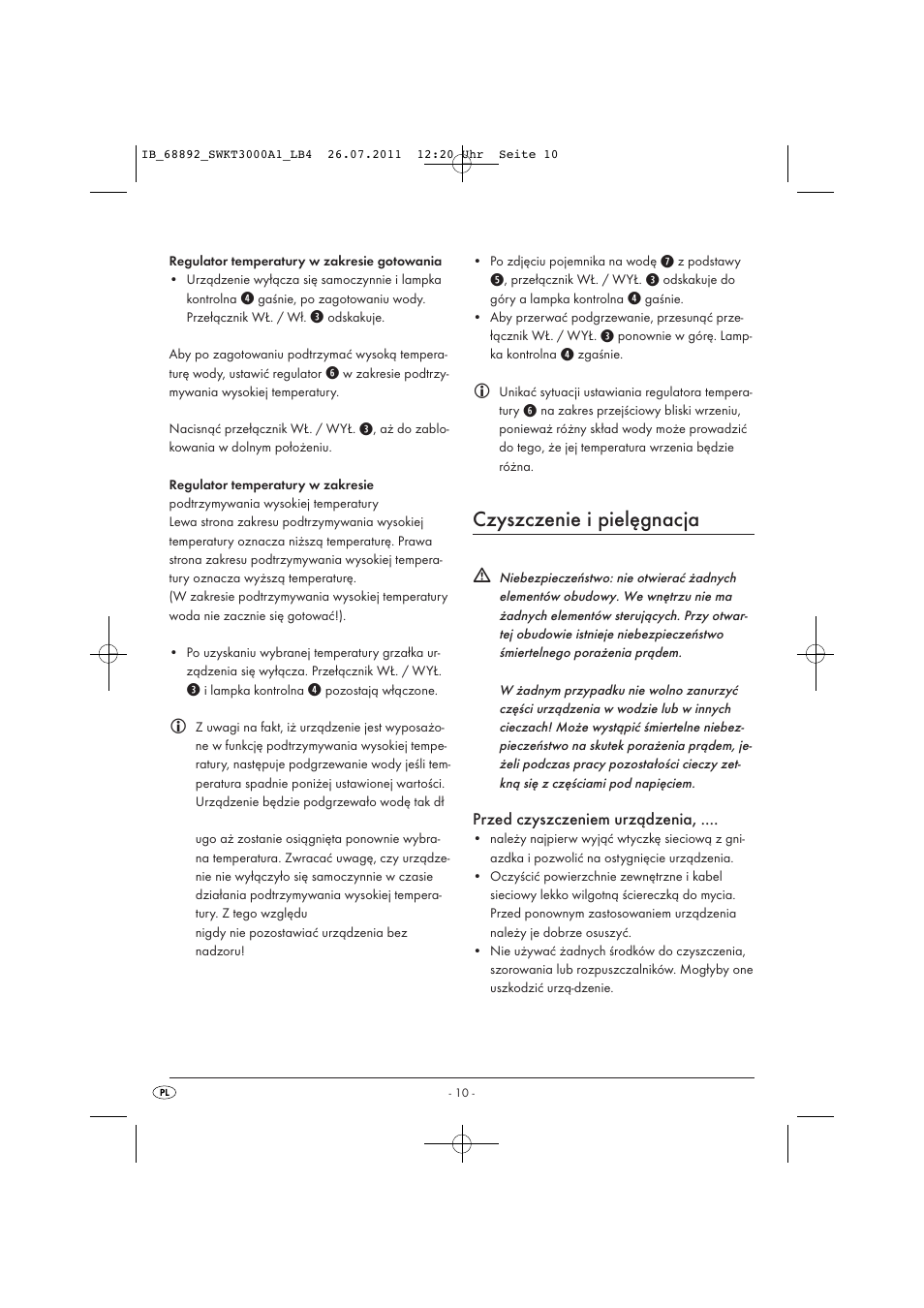 Czyszczenie i pielęgnacja | Silvercrest SWKT 3000 A1 User Manual | Page 12 / 44