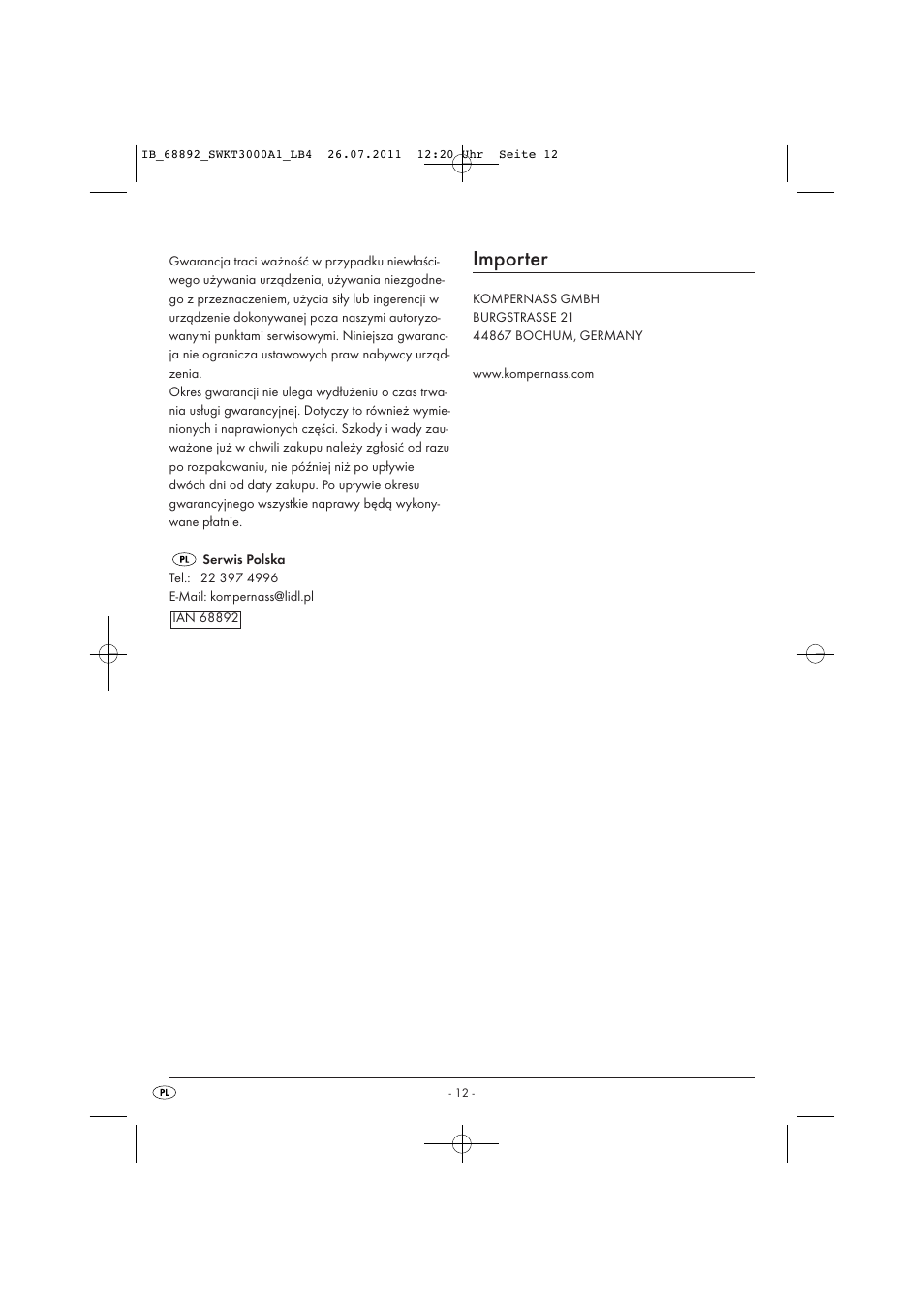 Importer | Silvercrest SWKT 3000 A1 User Manual | Page 14 / 44