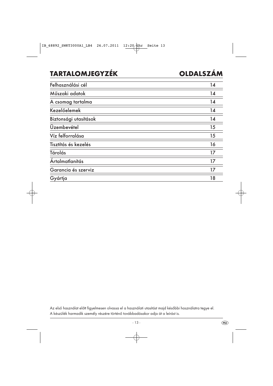 Tartalomjegyzék oldalszám | Silvercrest SWKT 3000 A1 User Manual | Page 15 / 44