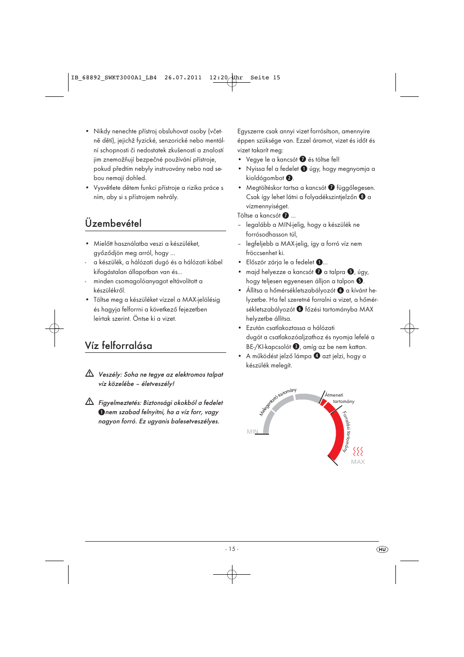 Üzembevétel, Víz felforralása | Silvercrest SWKT 3000 A1 User Manual | Page 17 / 44