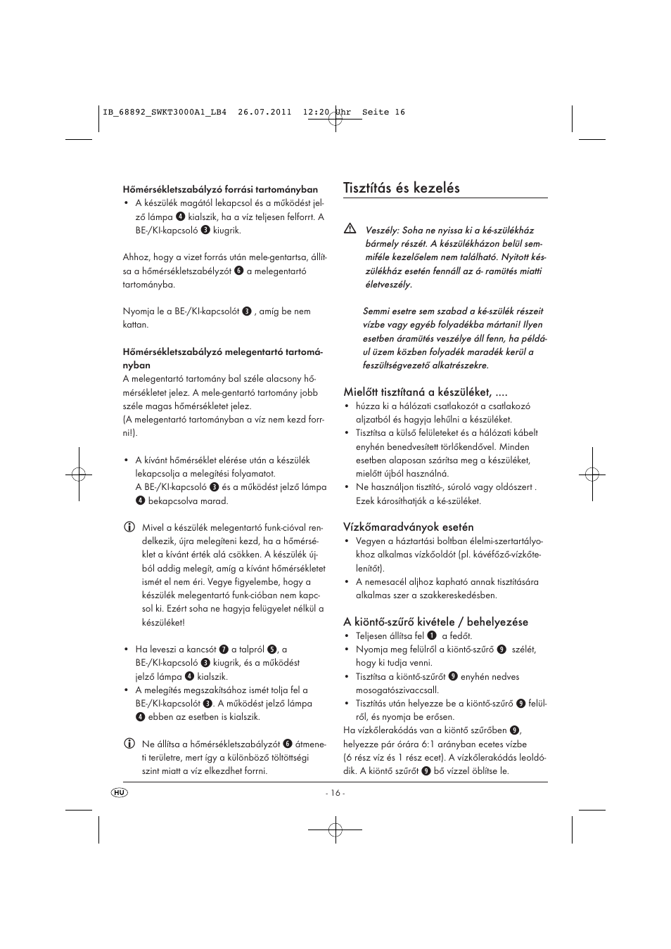 Tisztítás és kezelés | Silvercrest SWKT 3000 A1 User Manual | Page 18 / 44