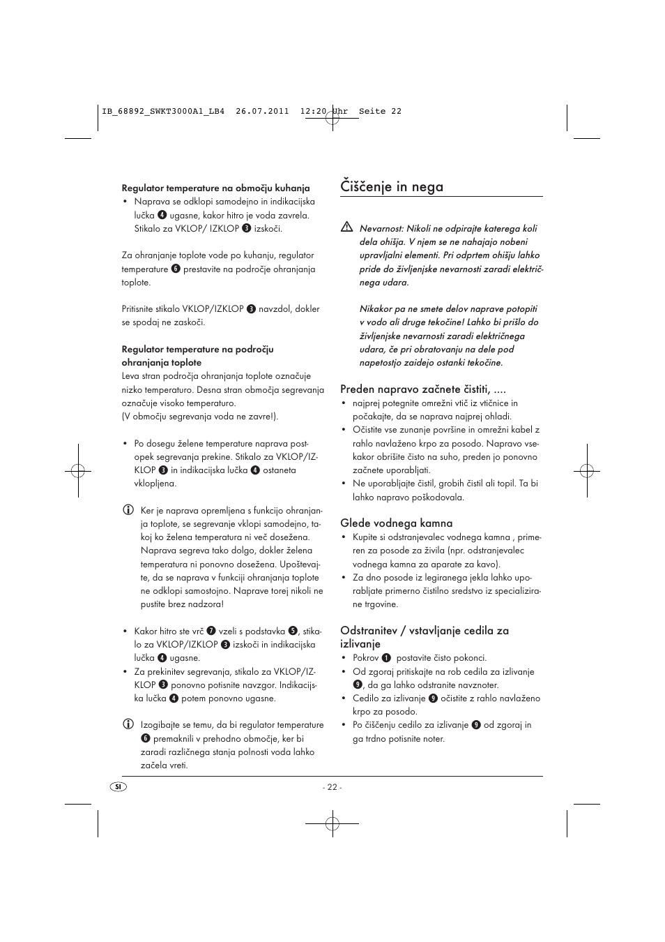 Čiščenje in nega | Silvercrest SWKT 3000 A1 User Manual | Page 24 / 44