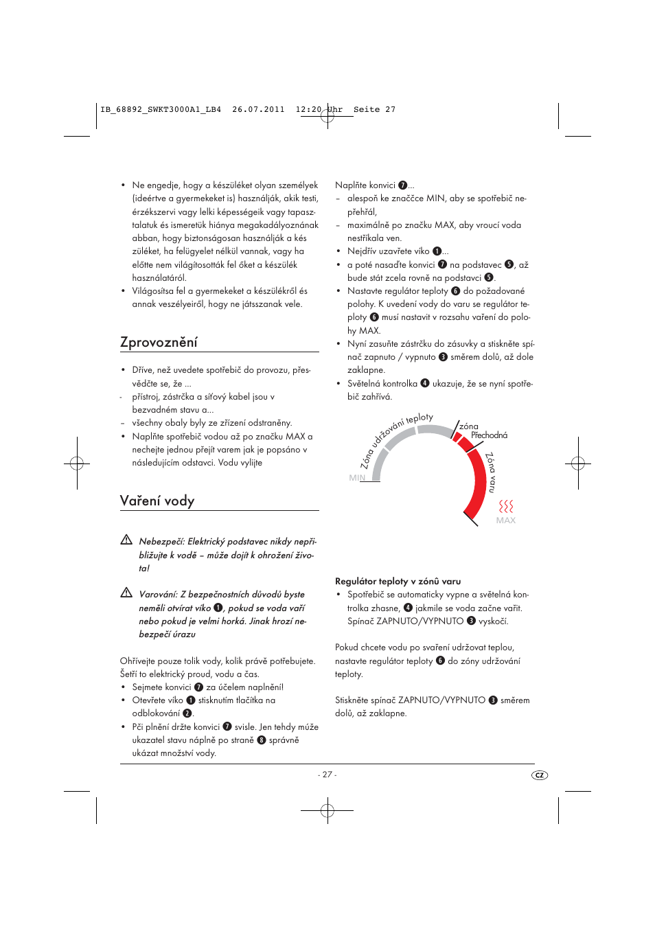 Zprovoznění, Vaření vody | Silvercrest SWKT 3000 A1 User Manual | Page 29 / 44