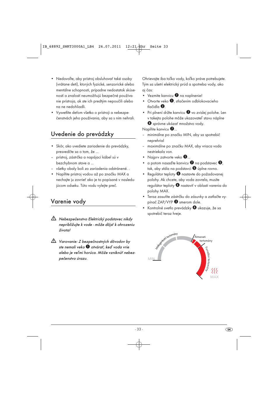 Uvedenie do prevádzky, Varenie vody | Silvercrest SWKT 3000 A1 User Manual | Page 35 / 44