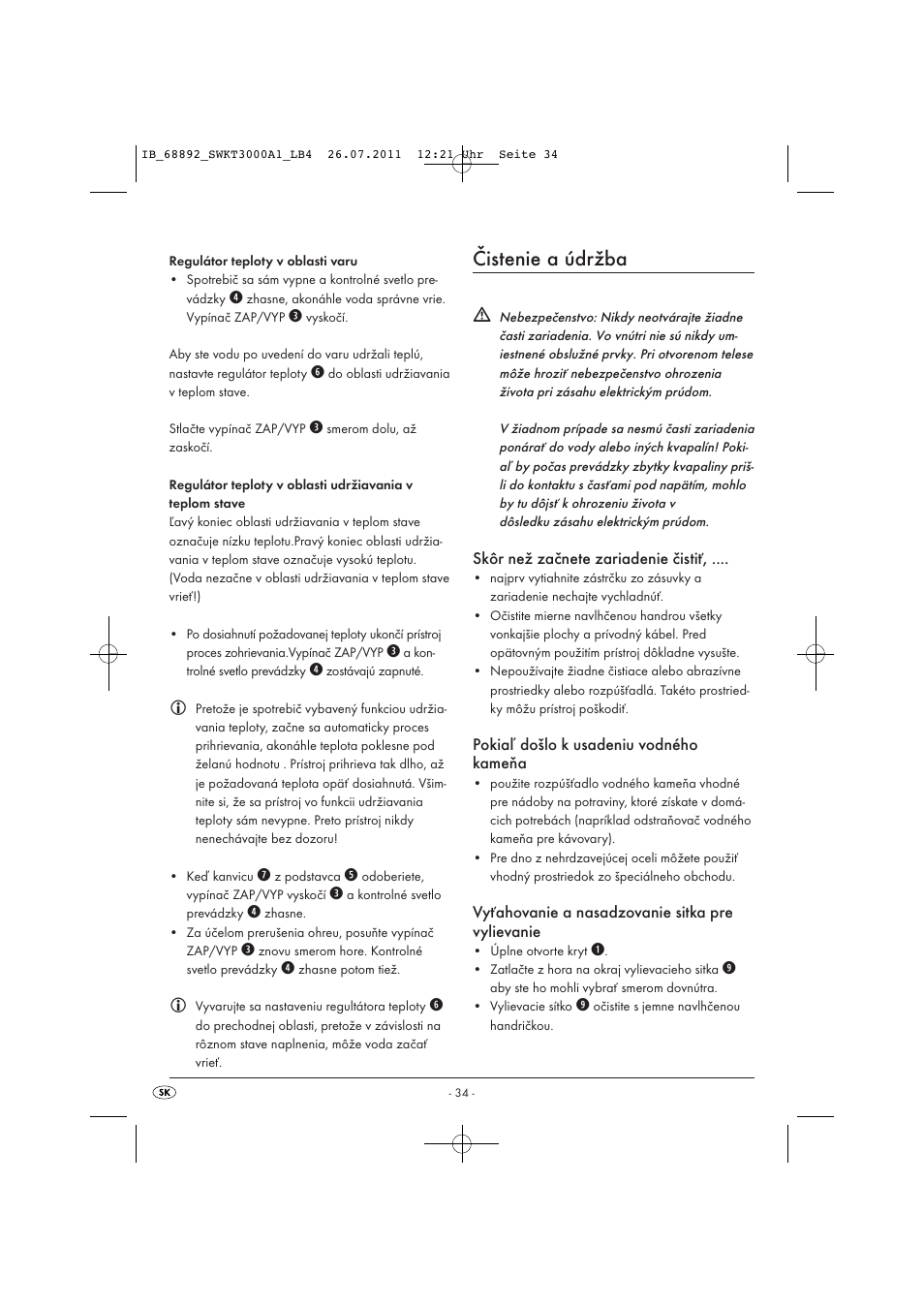 Čistenie a údržba | Silvercrest SWKT 3000 A1 User Manual | Page 36 / 44