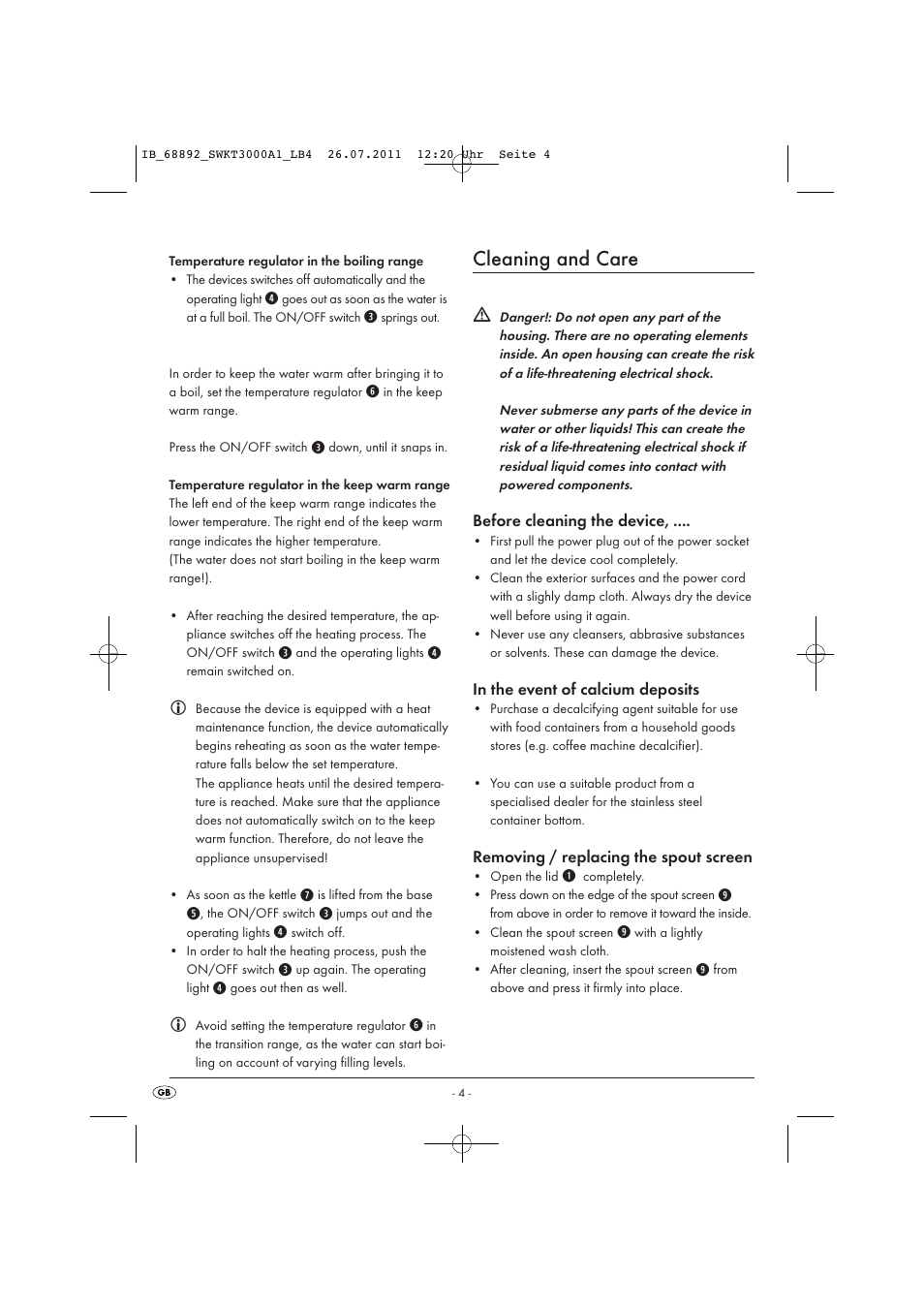Cleaning and care | Silvercrest SWKT 3000 A1 User Manual | Page 6 / 44