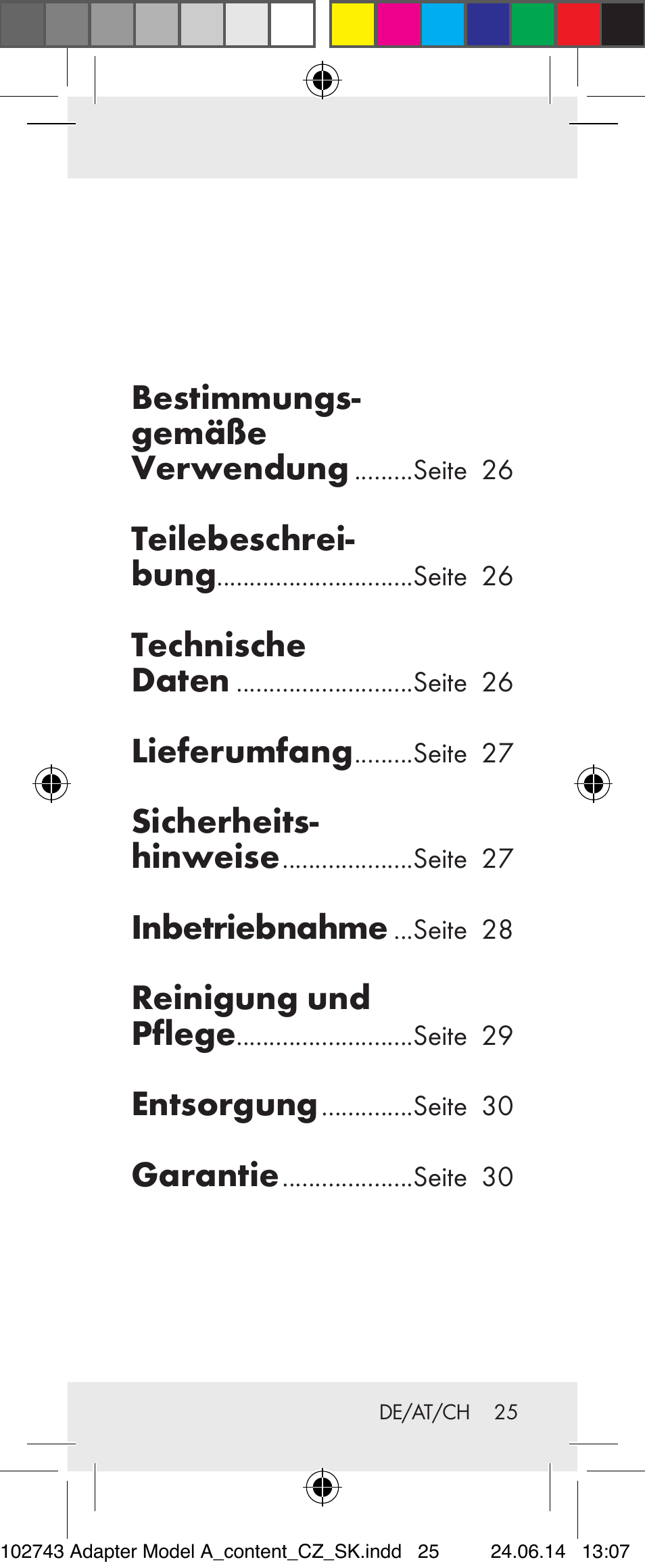 Bestimmungs- gemäße verwendung, Teilebeschrei- bung, Technische daten | Lieferumfang, Sicherheits - hinweise, Inbetriebnahme, Reinigung und pflege, Entsorgung, Garantie | Silvercrest Z31306A, Z31306A-W User Manual | Page 25 / 33