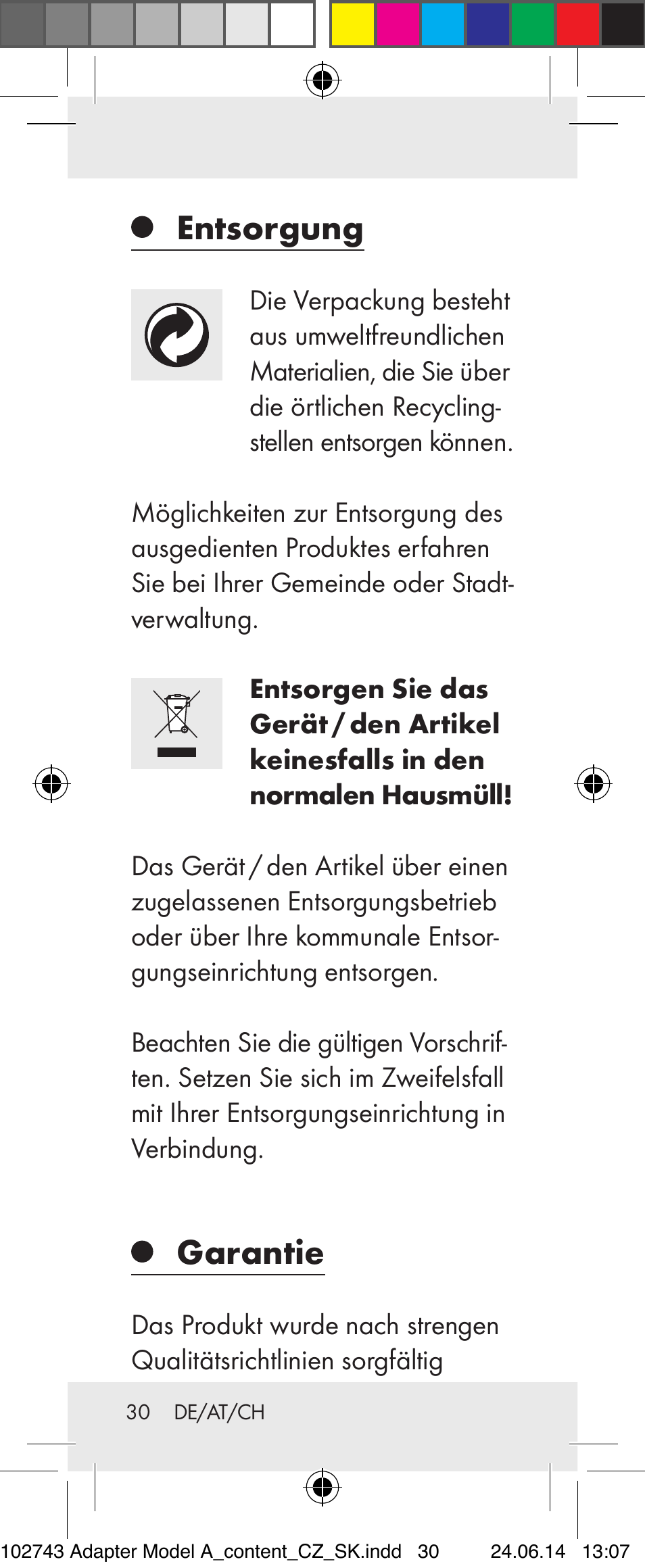 Entsorgung, Garantie | Silvercrest Z31306A, Z31306A-W User Manual | Page 30 / 33