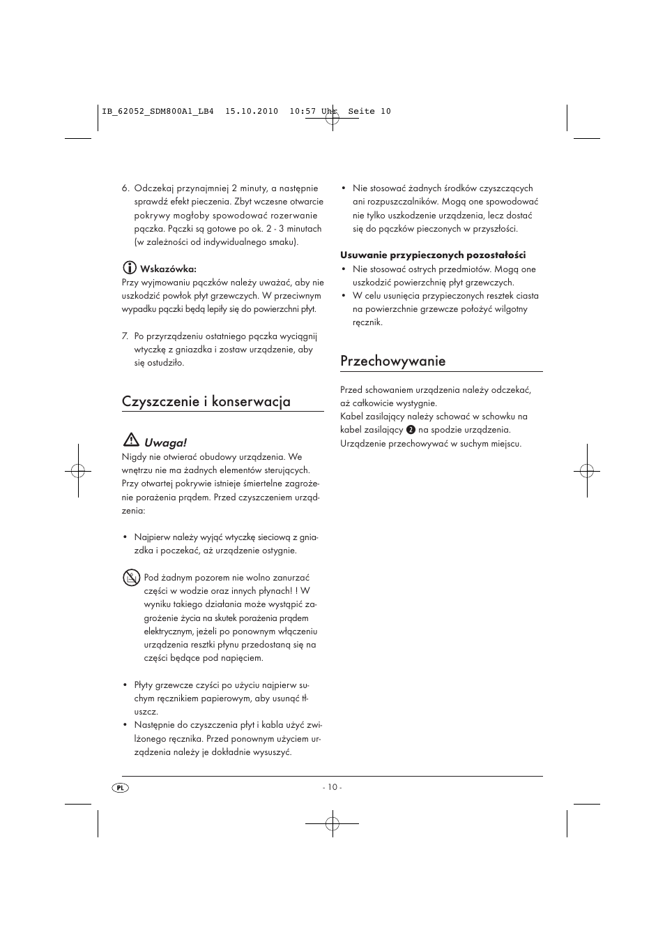 Czyszczenie i konserwacja, Przechowywanie, Uwaga | Silvercrest SDM 800 A1 User Manual | Page 12 / 44