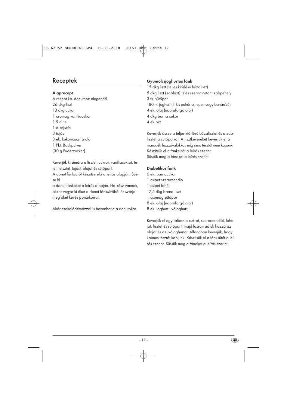 Receptek | Silvercrest SDM 800 A1 User Manual | Page 19 / 44