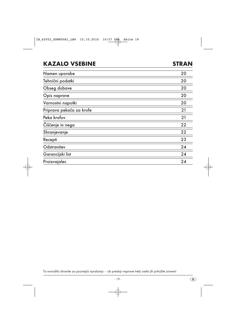 Kazalo vsebine stran | Silvercrest SDM 800 A1 User Manual | Page 21 / 44