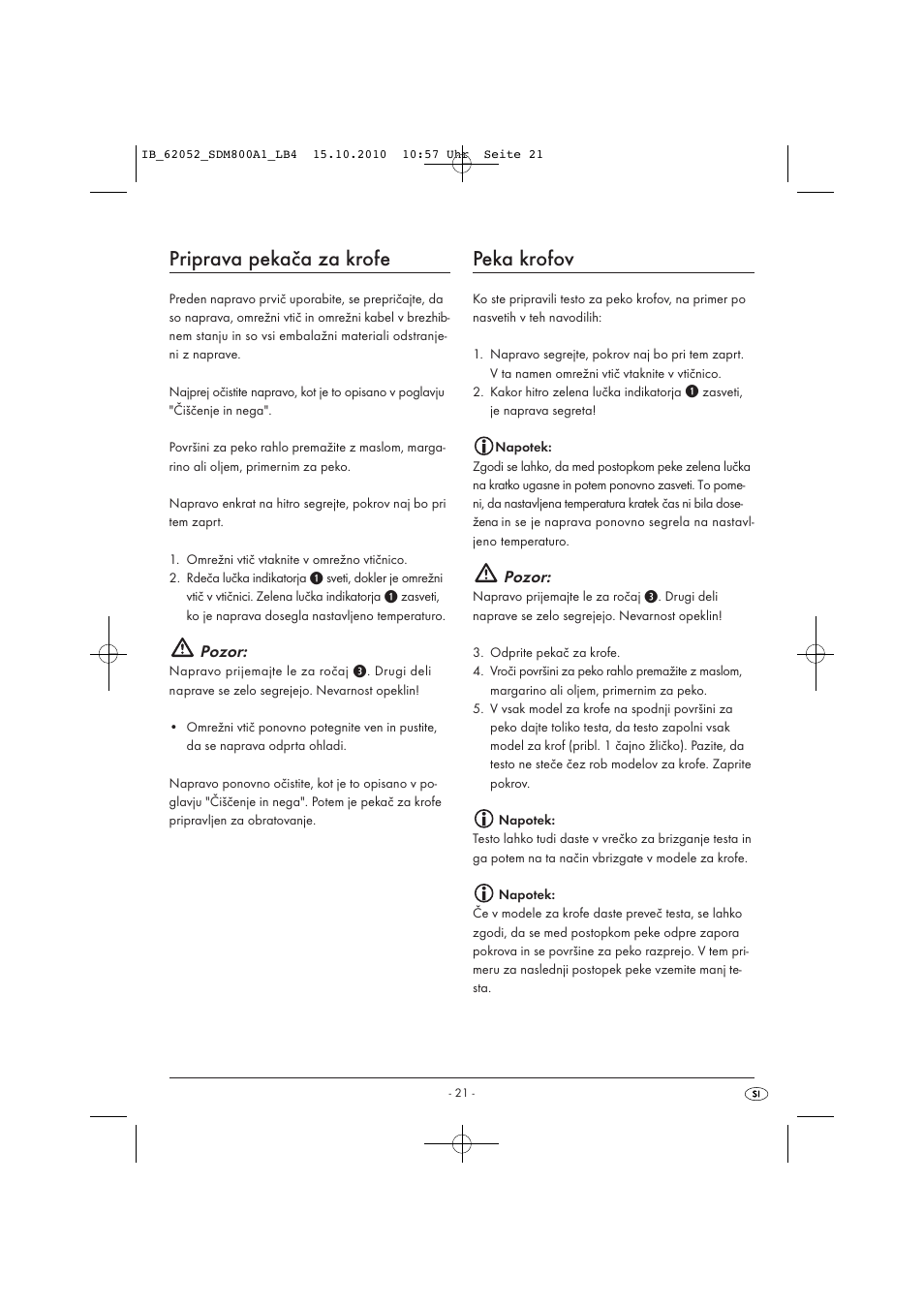 Priprava pekača za krofe, Peka krofov, Pozor | Silvercrest SDM 800 A1 User Manual | Page 23 / 44