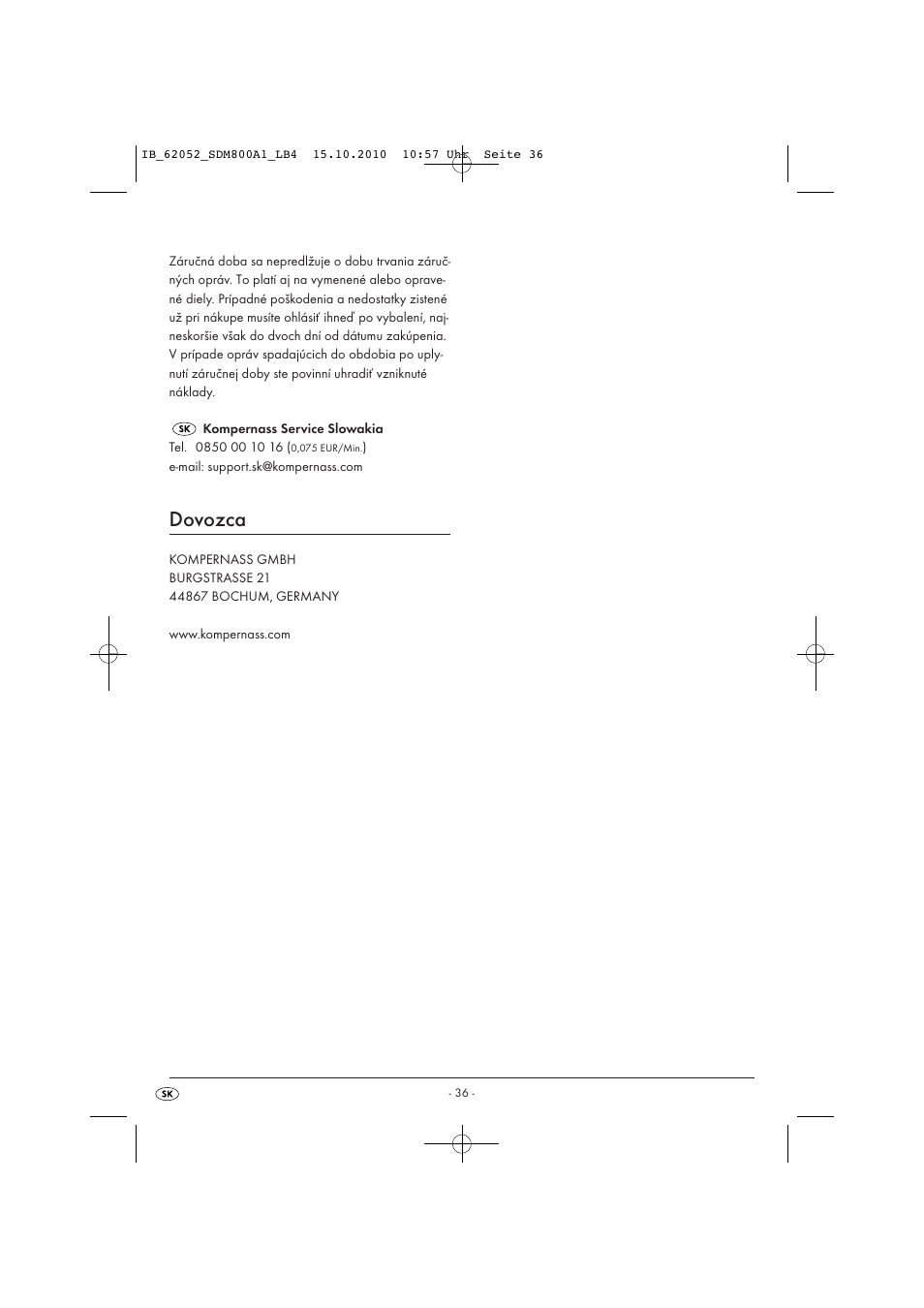 Dovozca | Silvercrest SDM 800 A1 User Manual | Page 38 / 44