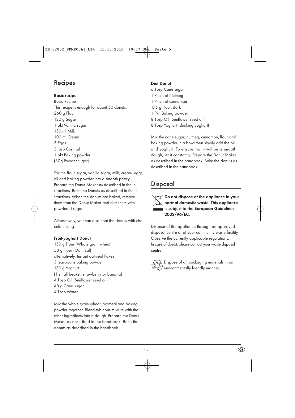 Recipes, Disposal | Silvercrest SDM 800 A1 User Manual | Page 7 / 44