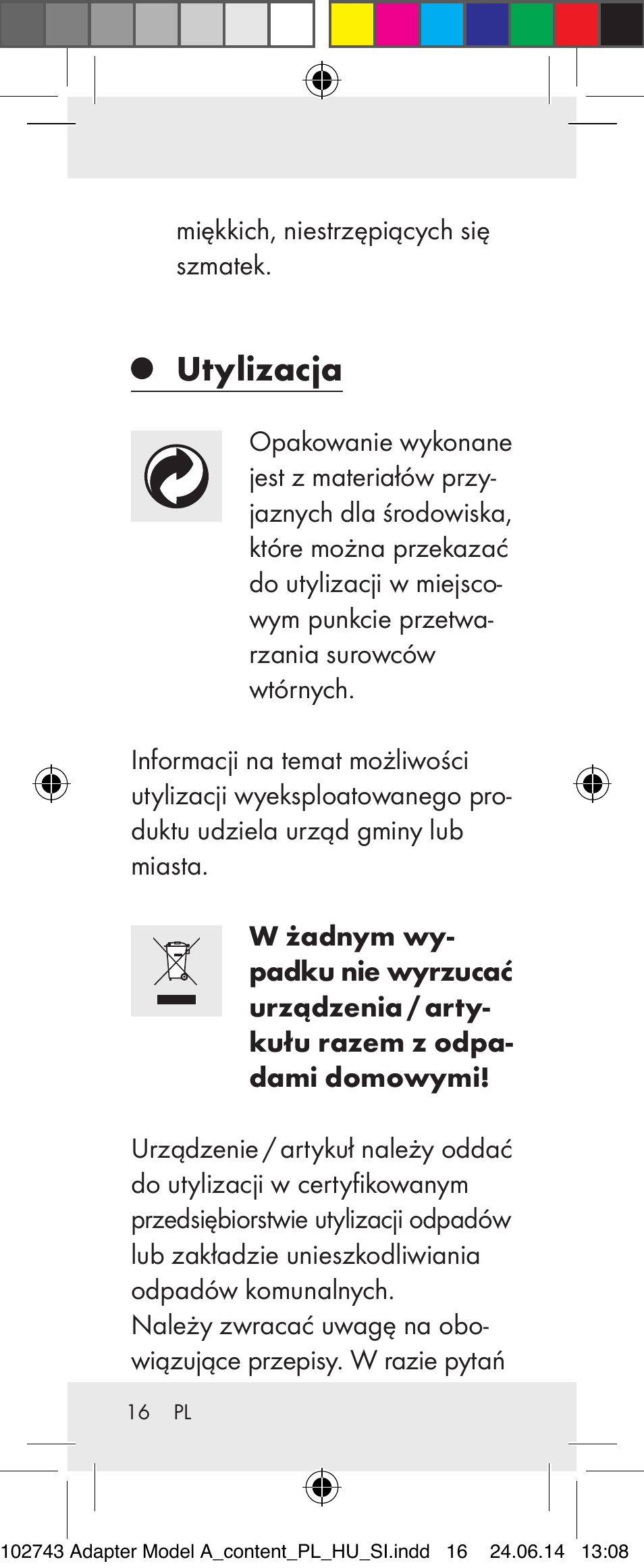 Utylizacja | Silvercrest Z31306A, Z31306A-W User Manual | Page 16 / 43