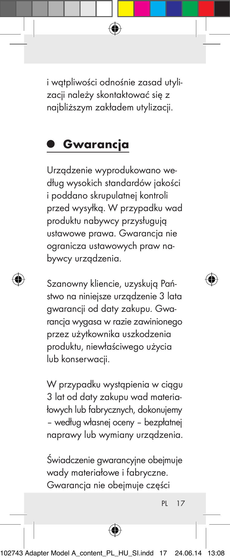 Gwarancja | Silvercrest Z31306A, Z31306A-W User Manual | Page 17 / 43