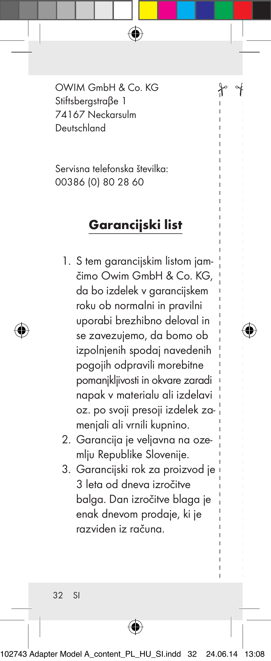 Garancijski list | Silvercrest Z31306A, Z31306A-W User Manual | Page 32 / 43