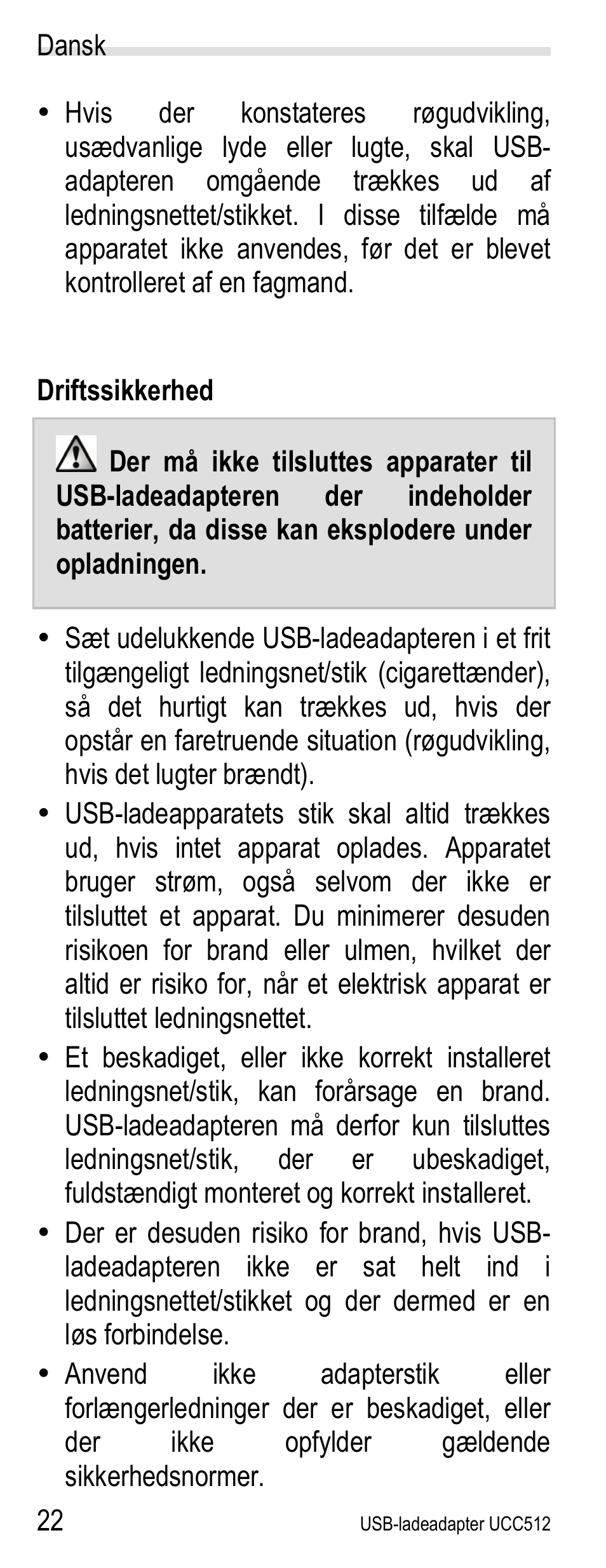 Driftssikkerhed | Silvercrest UCC512 User Manual | Page 24 / 31