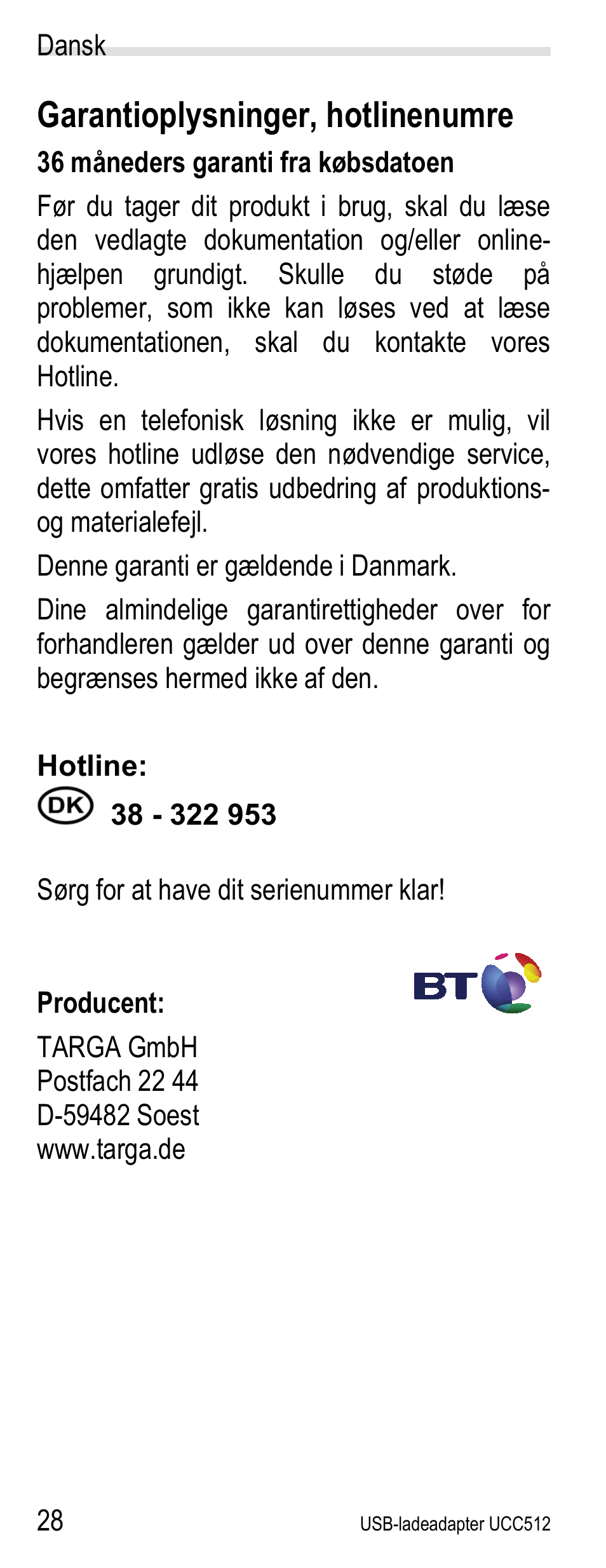 Garantioplysninger, hotlinenumre | Silvercrest UCC512 User Manual | Page 30 / 31