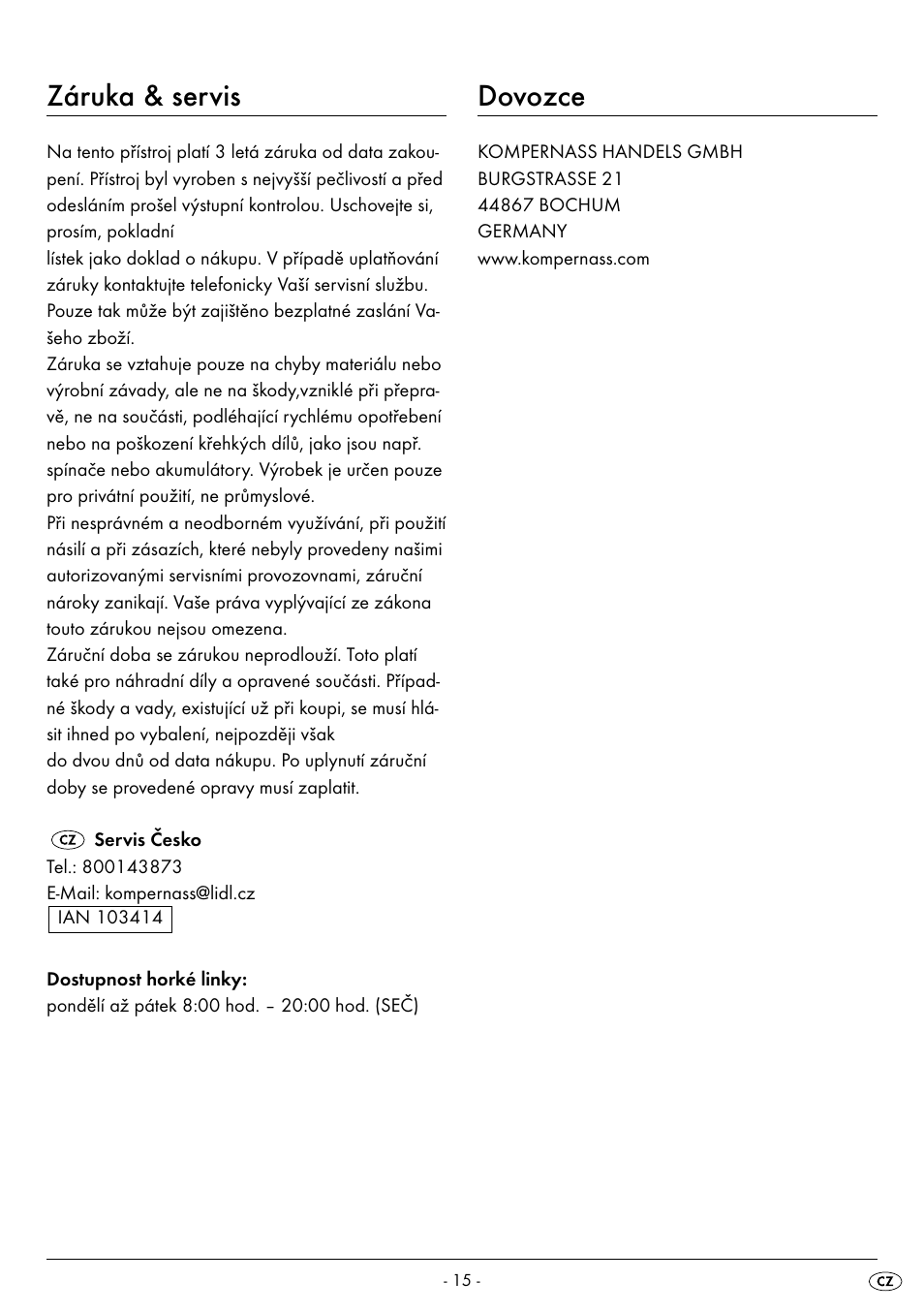 Záruka & servis, Dovozce | Silvercrest SEK 400 B2 User Manual | Page 18 / 27