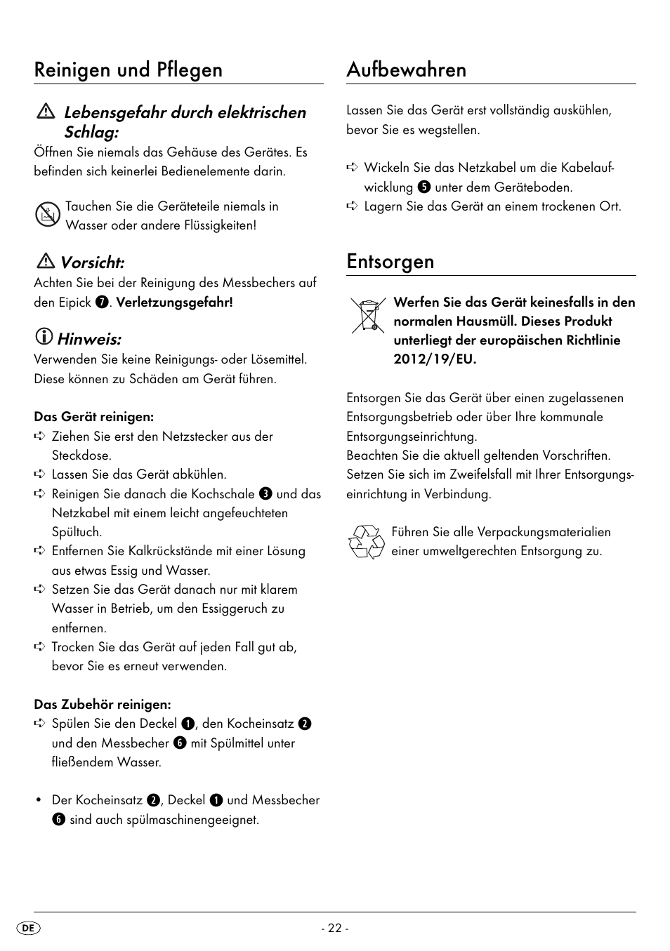 Reinigen und pflegen, Aufbewahren, Entsorgen | Silvercrest SEK 400 B2 User Manual | Page 25 / 27