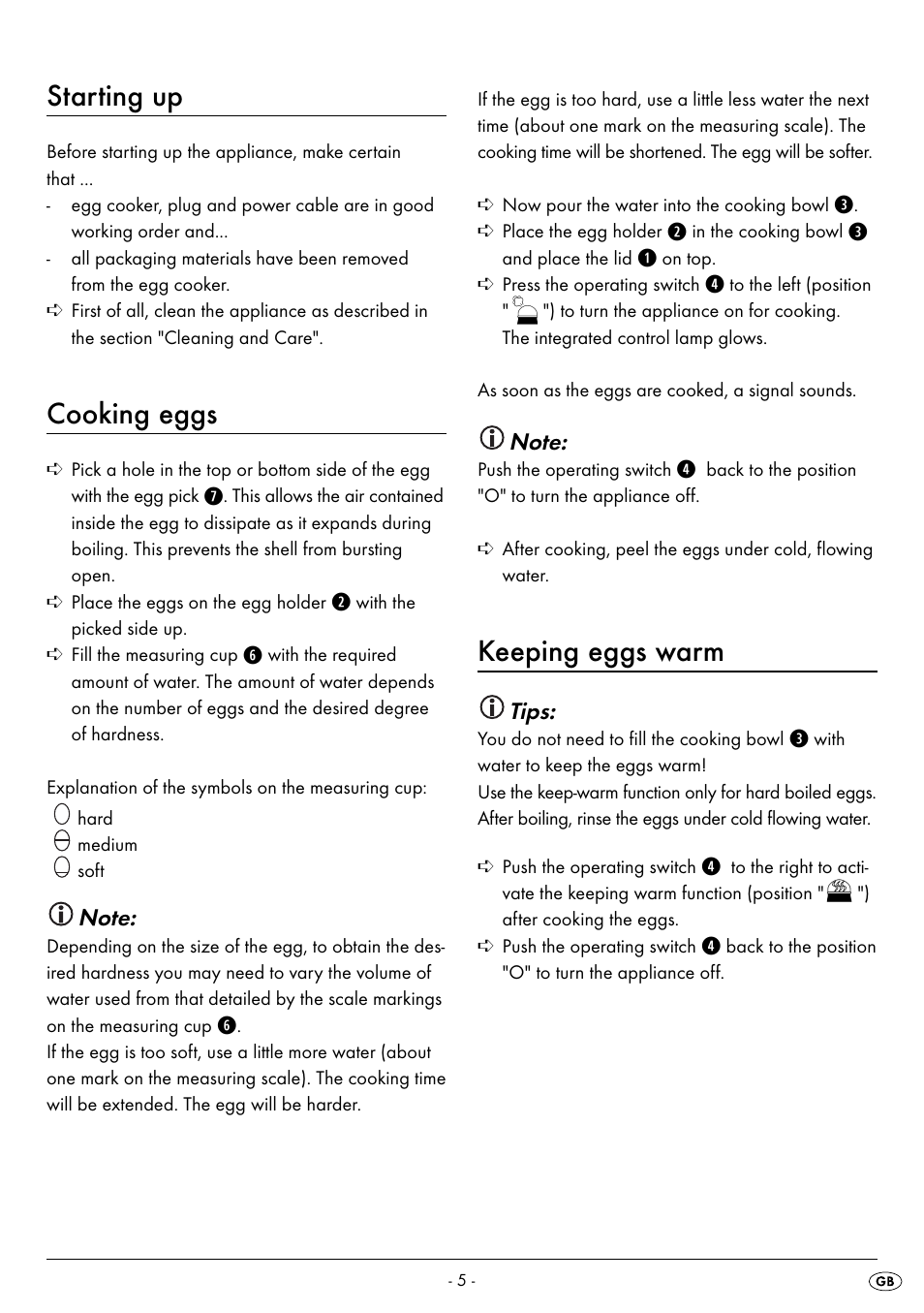 Starting up, Cooking eggs, Keeping eggs warm | Silvercrest SEK 400 B2 User Manual | Page 8 / 27