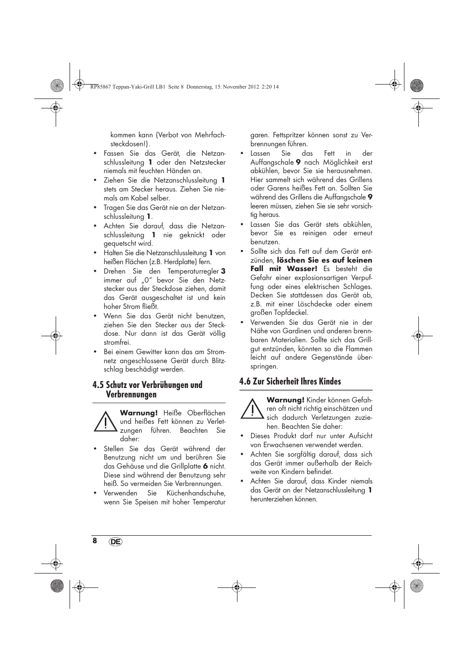5 schutz vor verbrühungen und verbrennungen, 6 zur sicherheit ihres kindes | Silvercrest STYG 2000 A2 User Manual | Page 10 / 62