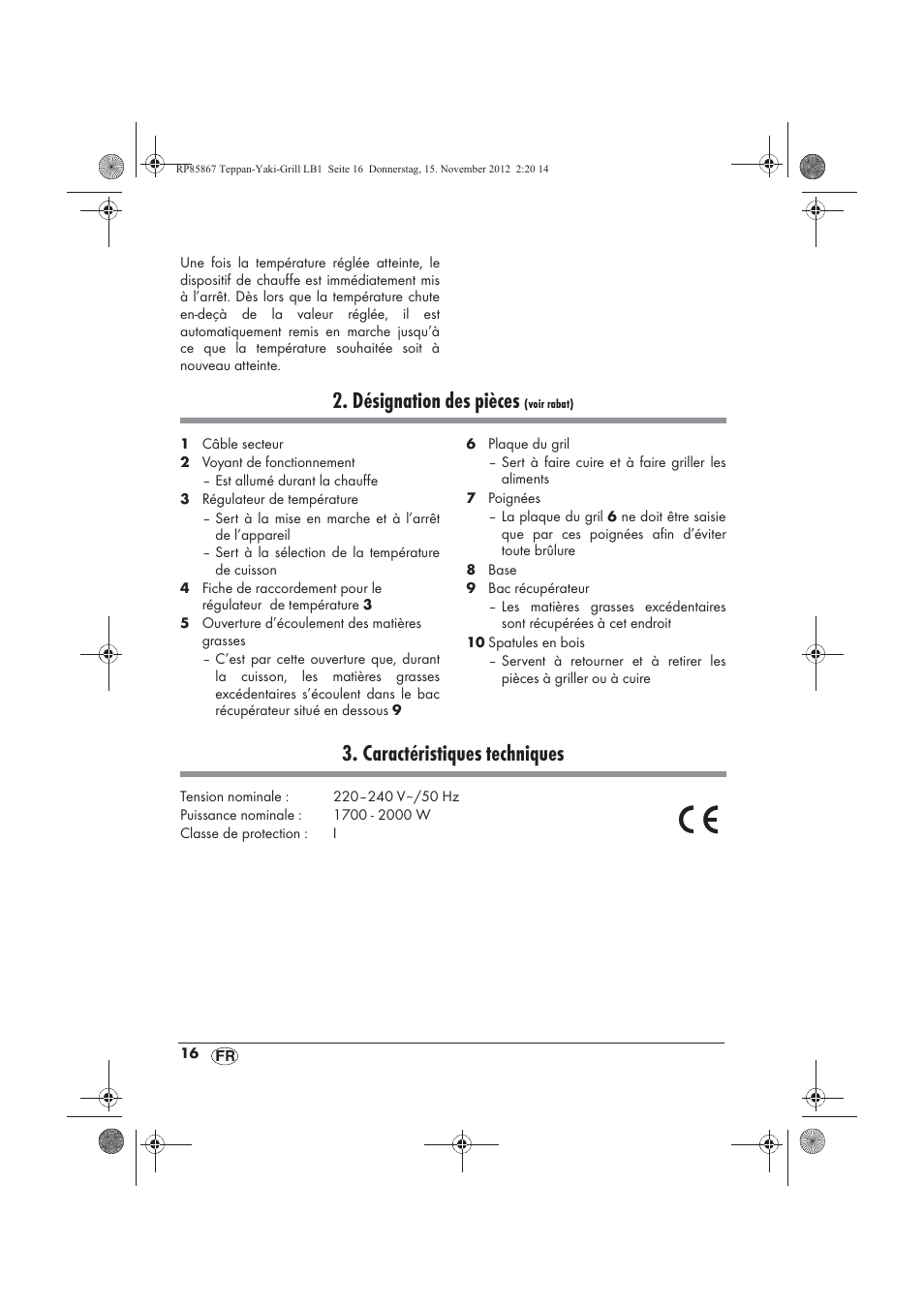 Désignation des pièces, Caractéristiques techniques | Silvercrest STYG 2000 A2 User Manual | Page 18 / 62