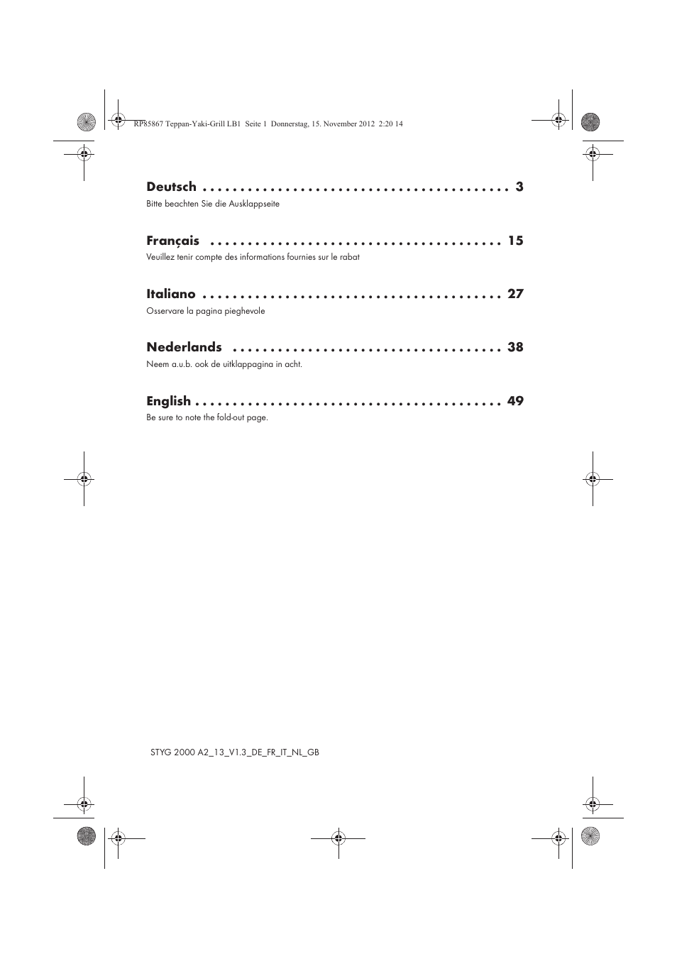 Deutsch, Français, Italiano | Nederlands, English | Silvercrest STYG 2000 A2 User Manual | Page 2 / 62