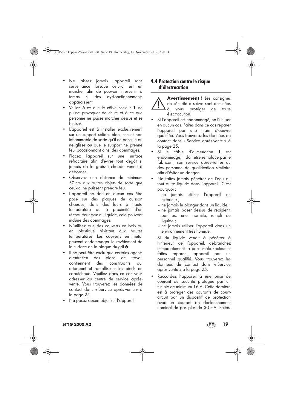 4 protection contre le risque d’électrocution | Silvercrest STYG 2000 A2 User Manual | Page 21 / 62