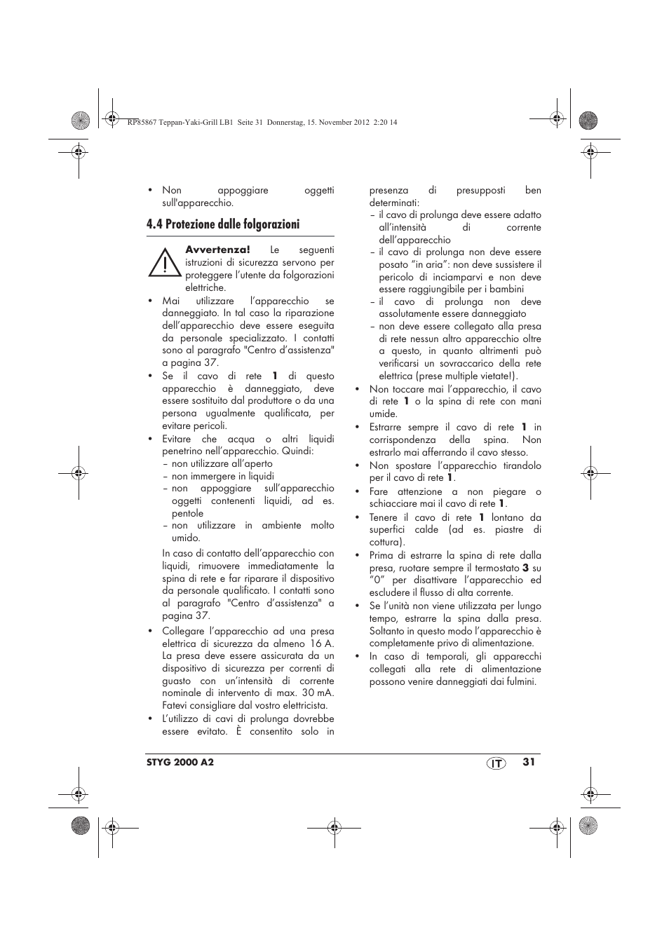 4 protezione dalle folgorazioni | Silvercrest STYG 2000 A2 User Manual | Page 33 / 62