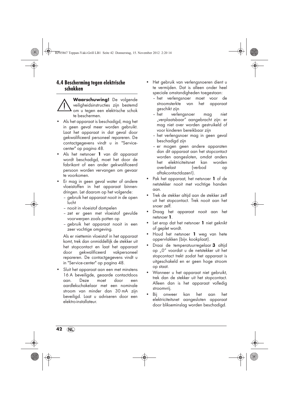 4 bescherming tegen elektrische schokken | Silvercrest STYG 2000 A2 User Manual | Page 44 / 62